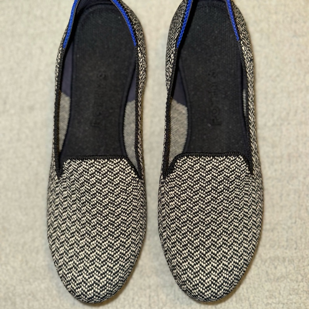 Rothy's Black and White Flats with Herringbone Pattern